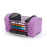 a single Powerblock adjustable dumbbell displaying different level settings in color lavender
