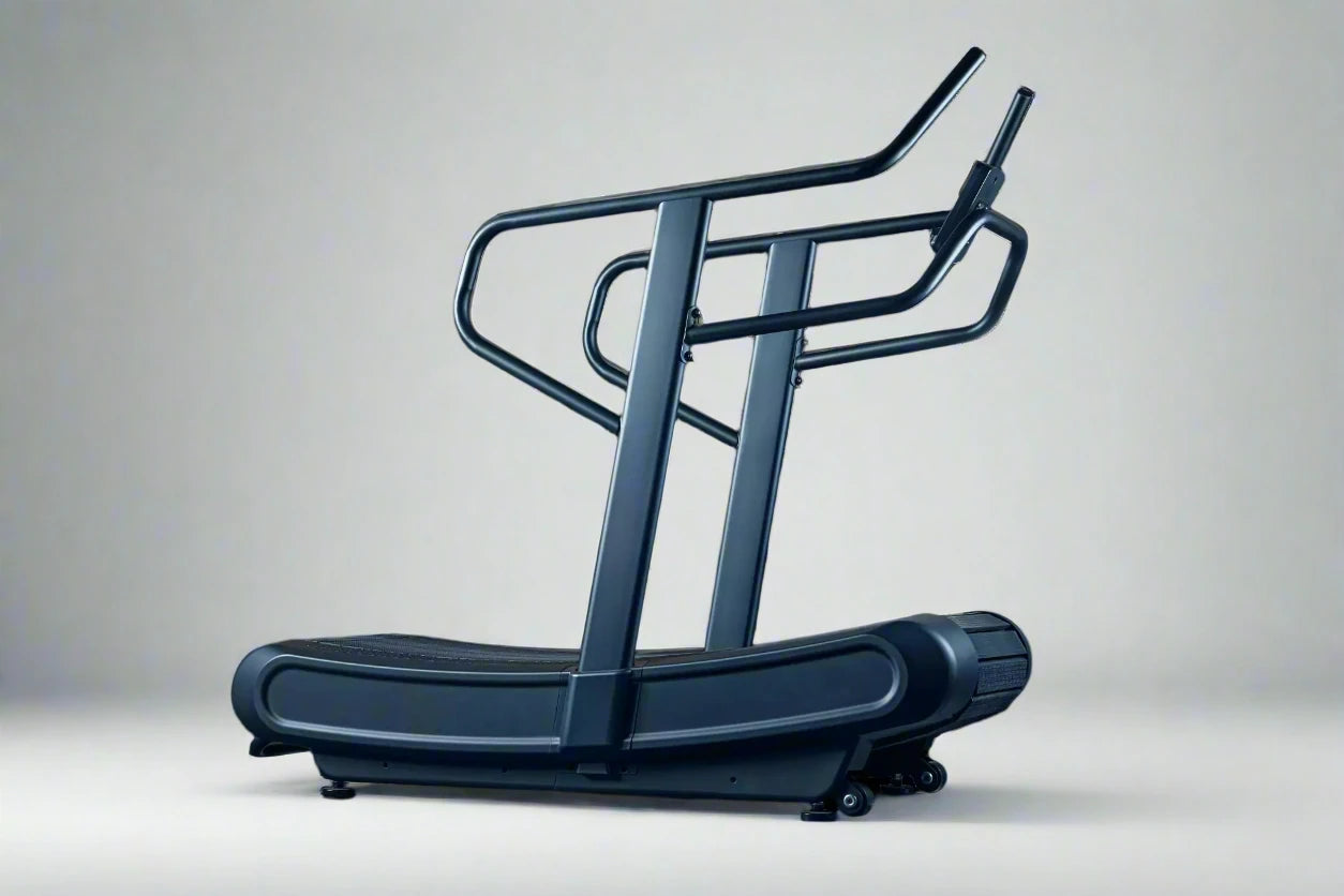 graphite dark blue curved treadmill with touch screen