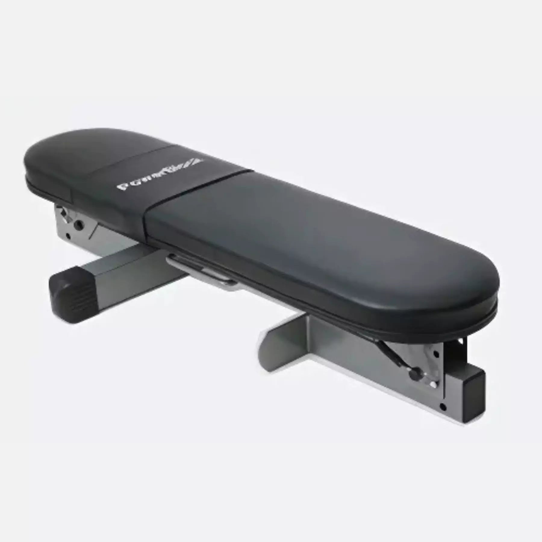 A folded PowerBlock Travel Bench showing how compact it is
